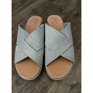 Sorel Cameron Flatform Wedge Blue Suede Sandal 7.5